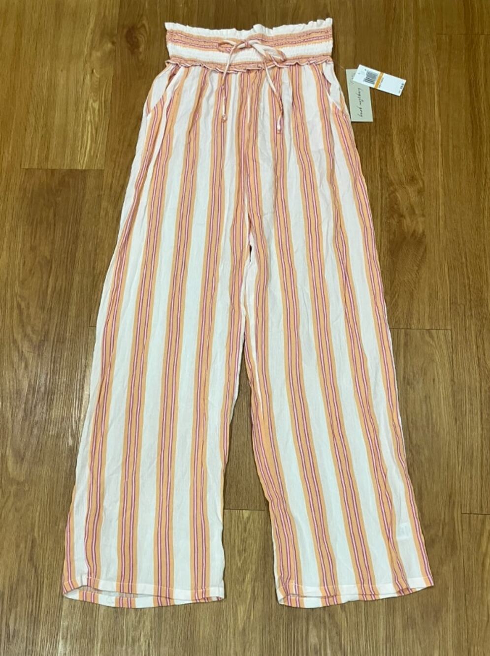 Kingston Grey Juniors' Smocked-Waist Stripes WideLeg Pants S